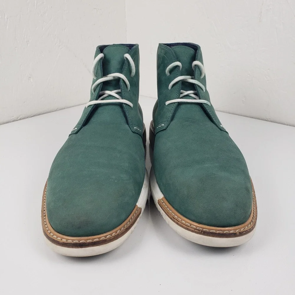 Cole‎ Haan Mens Teal Green Suede Leather Chukka Desert Boots White Sole C11231
